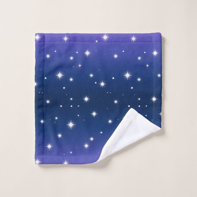 Violet Night Gradient with Twinkling Stars pattern Bath Towel Set (Wash Cloth)