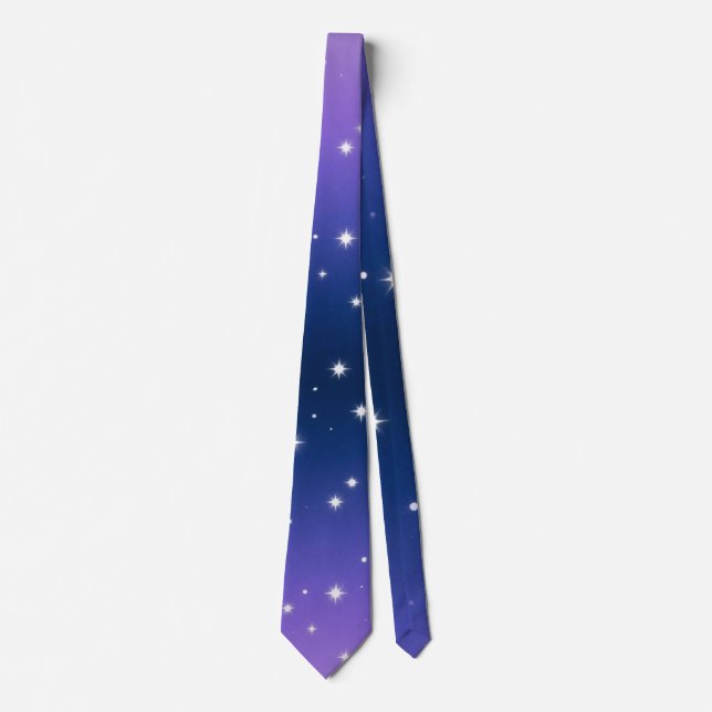 Violet Night Gradient with Twinkling Stars pattern Neck Tie (Front)