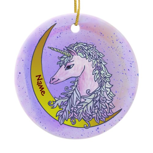 Violet Night Moon Unicorn Ceramic Ornament