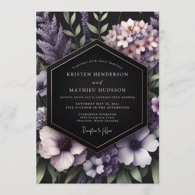 Violet Nocturnal Bloom Wedding Invitation (Front)