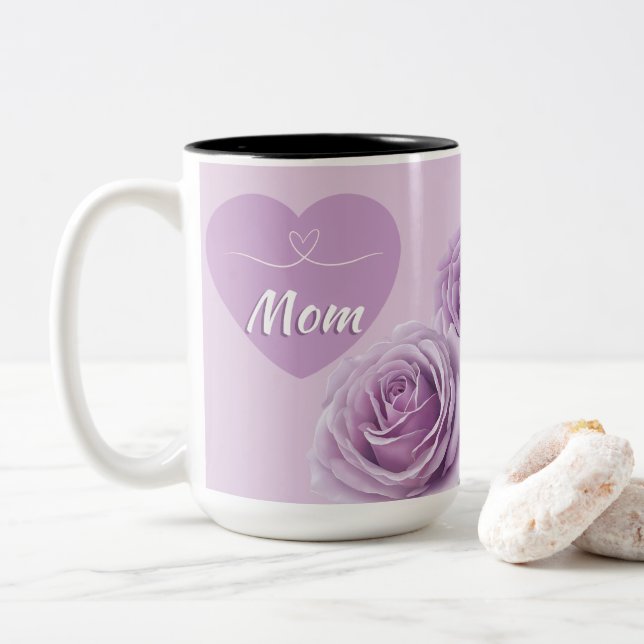 Violet Novalis Roses For Mom Two-Tone Coffee Mug (With Donut)