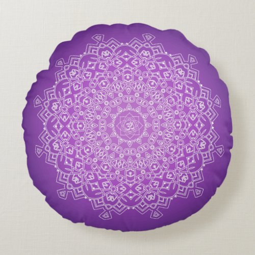 Violet Om Mandala Meditation Round Pillow
