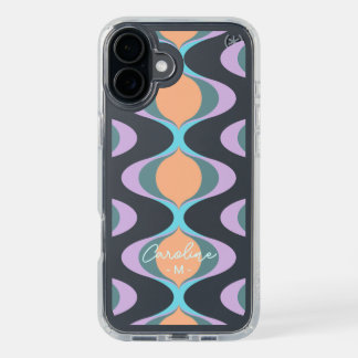 Violet Orange Aqua Blue Midcentury Waves Pattern iPhone 16 Plus Case