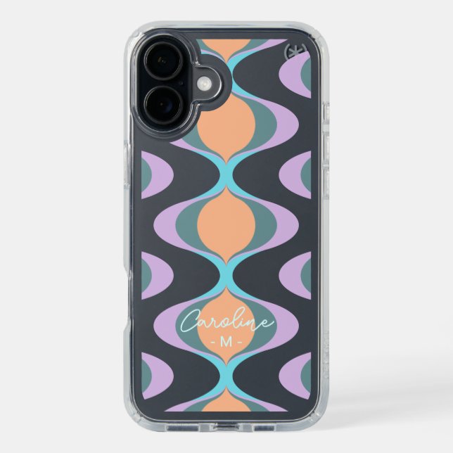 Violet Orange Aqua Blue Midcentury Waves Pattern Speck iPhone Case (Front (Black))
