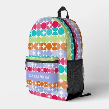 Violet Orange Pink Aqua Midcentury Circles Pattern Printed Backpack by All_In_Cute_Fun at Zazzle