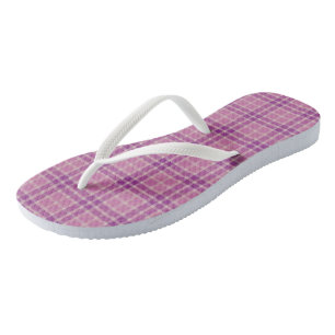 Violet Orchid Plaid Pattern Flip Flops