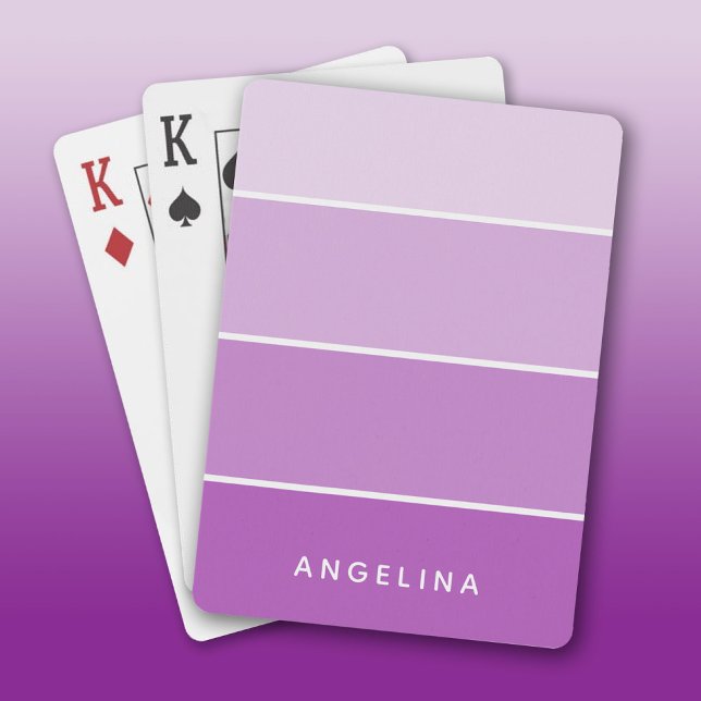 Violet Paint Chip Strip with White Custom Name Poker Cards (Custom Playing Cards)