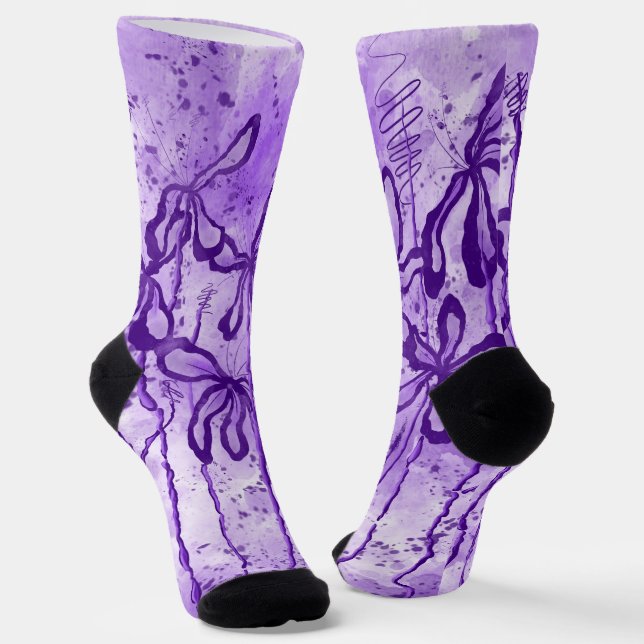 Violet Paint Splatter & Lilies Socks (Angled)