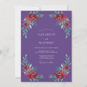 Violet Painted Leaf Wedding Invitation