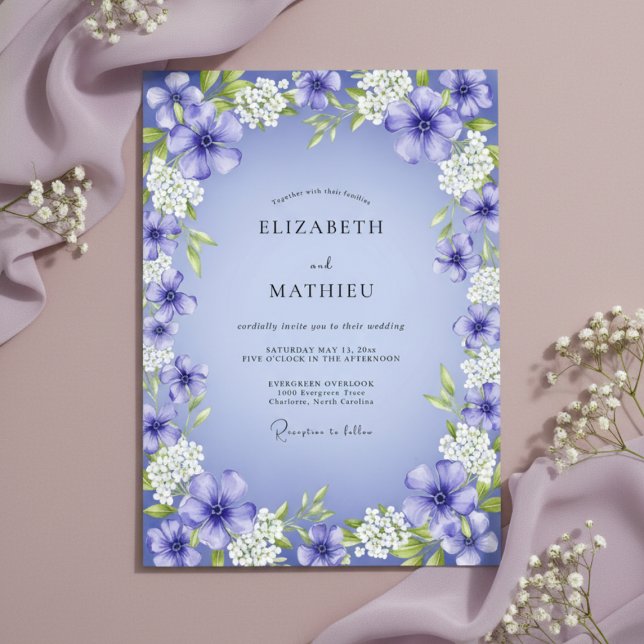 Violet Painterly Floral Romance Wedding Invitation (Creator Uploaded)