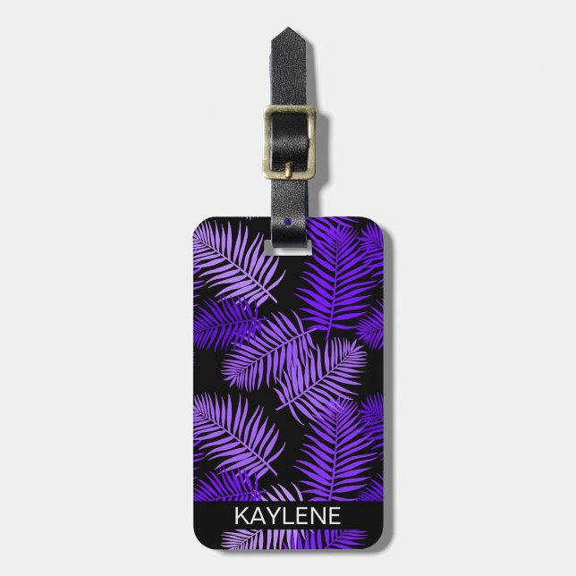 Violet Palm Leaves Personalized Luggage Tag (Front Vertical)