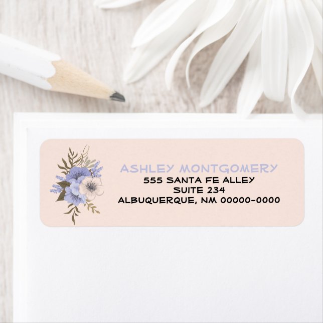 Violet Pastel Peach Five Petal Wild Roses Custom Label (Insitu)