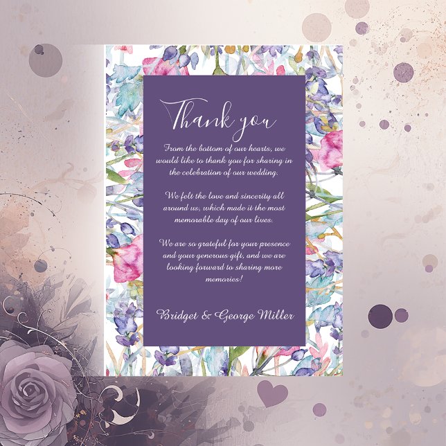 violet pastel wildflower greenery wedding  thank you card (Creator Uploaded)