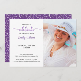 Violet Pattern 30th Birthday Photo Invitation