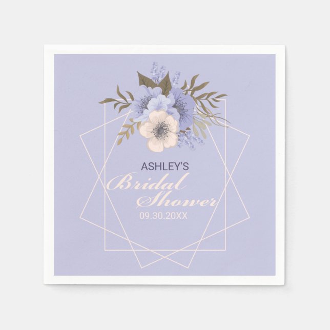 Violet Peach Pastel Geometric Roses Bridal Shower Napkins (Front)