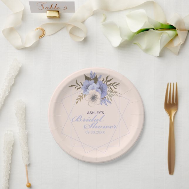 Violet Peach Pastel Geometric Roses Bridal Shower Paper Plates (Wedding)