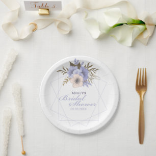 Violet Peach Pastel Roses Geometric Bridal Shower Paper Plates