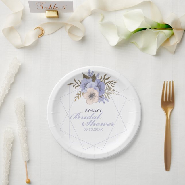 Violet Peach Pastel Roses Geometric Bridal Shower Paper Plates (Wedding)