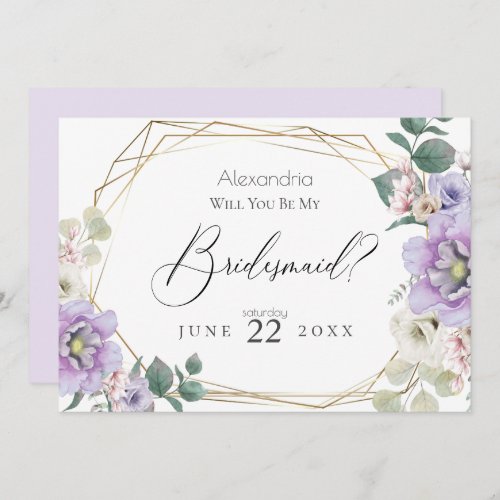 Violet  Peony Flowers Will You Be My Bridesmaid Invitation