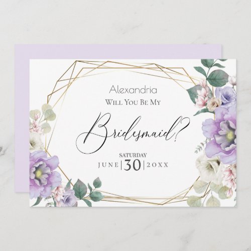 Violet  Peony Flowers Will You Be My Bridesmaid Invitation