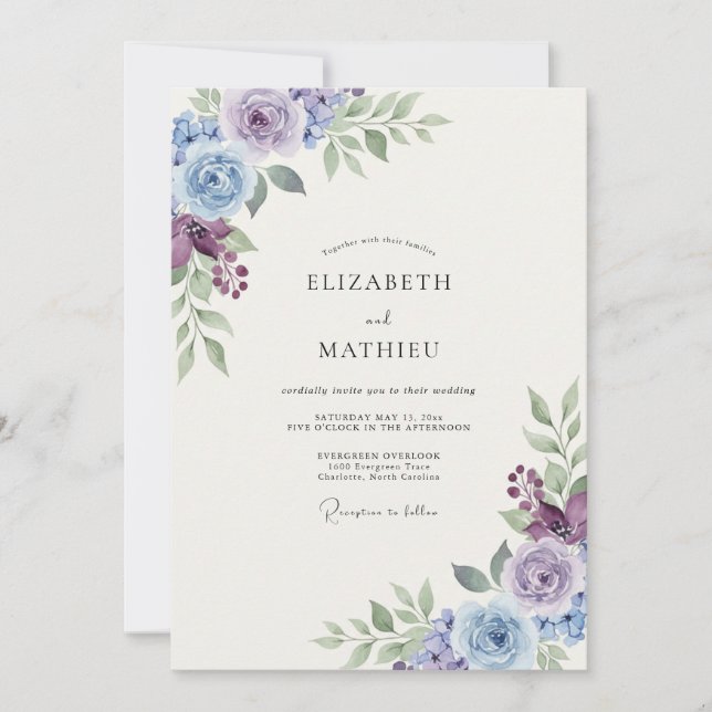 Violet Periwinkle Foliage Sage Wedding Invitation (Front)