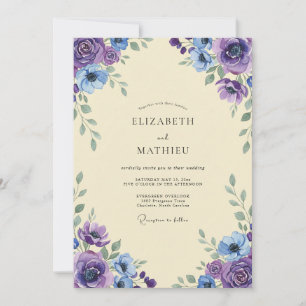 Violet Periwinkle Peony Wedding Invitation