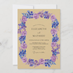 Violet Periwinkle Wreath Wedding Invitation