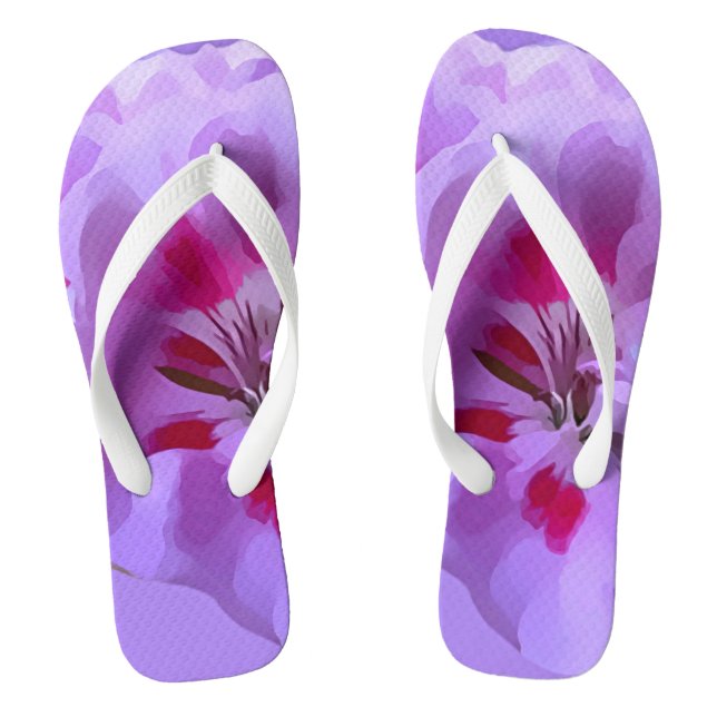 Violet Pink Abstract Hibiscus Flower Flip Flops (Footbed)