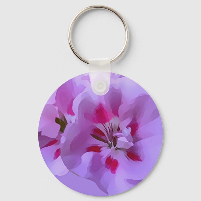 Violet Pink Abstract Hibiscus Flower Keychain (Front)