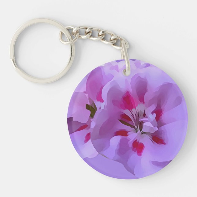 Violet Pink Abstract Hibiscus Flower Keychain (Front)