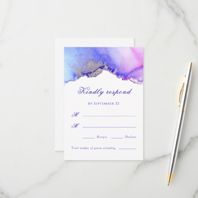 Violet Pink Abstract Wedding RSVP Card (Front/Back In Situ)