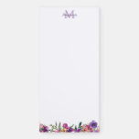 Violet Pink and Blue Floral Monogram Magnetic Notepad