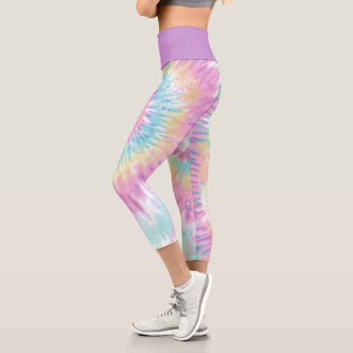 Violet Pink Blue Tie Dye Abstract Swirl Capri Leggings