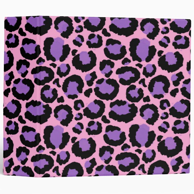 Violet Pink Cheetah Leopard Pattern Animal Lover 3 Ring Binder (Front/Spine)