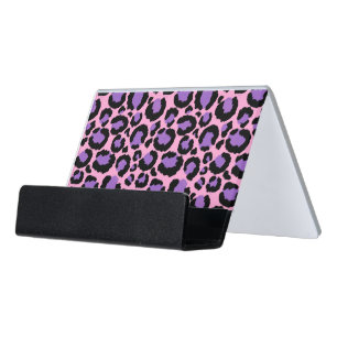 Violet Pink Cheetah Leopard Pattern Animal Lover Desk Business Card Holder