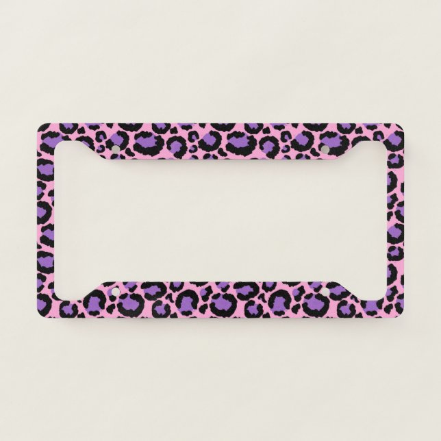 Violet Pink Cheetah Leopard Pattern Animal Lover License Plate Frame (Front)
