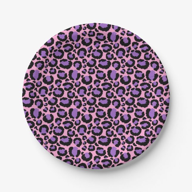 Violet Pink Cheetah Leopard Pattern Animal Lover Paper Plates (Front)