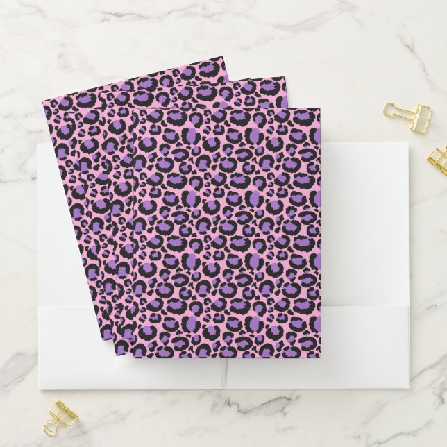 Violet Pink Cheetah Leopard Pattern Animal Lover Pocket Folder (In Situ)