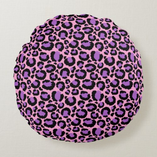 Violet Pink Cheetah Leopard Pattern Animal Lover Round Pillow