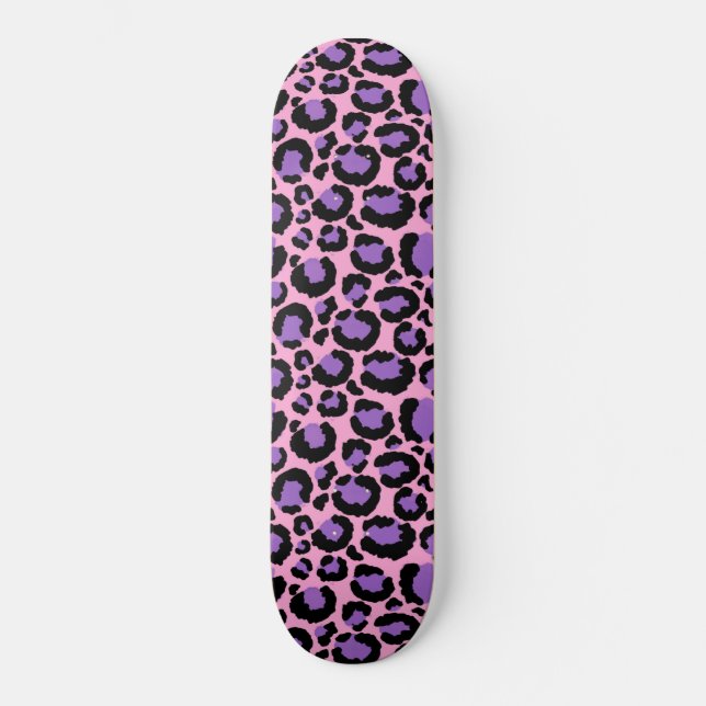 Violet Pink Cheetah Leopard Pattern Animal Lover Skateboard (Front)