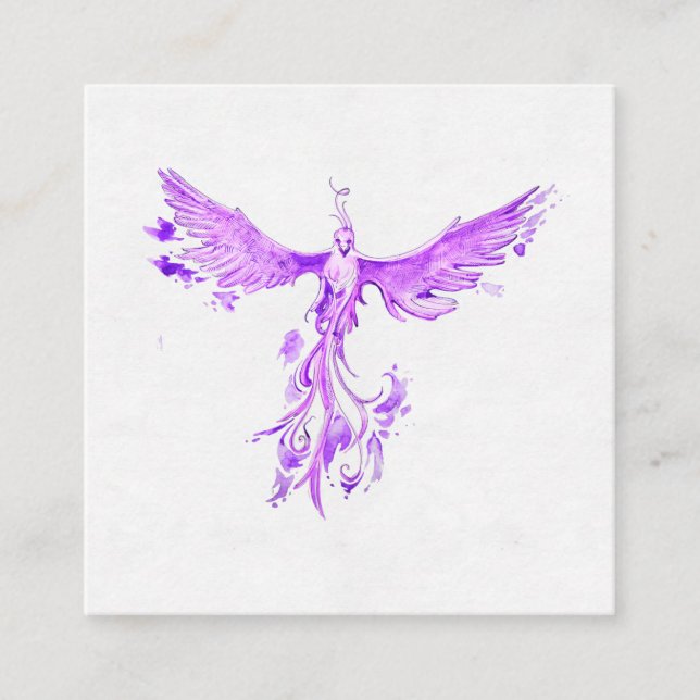 *~*  VIOLET PINK Feathers Phoenix Rising Ashes Square Business Card (Front)