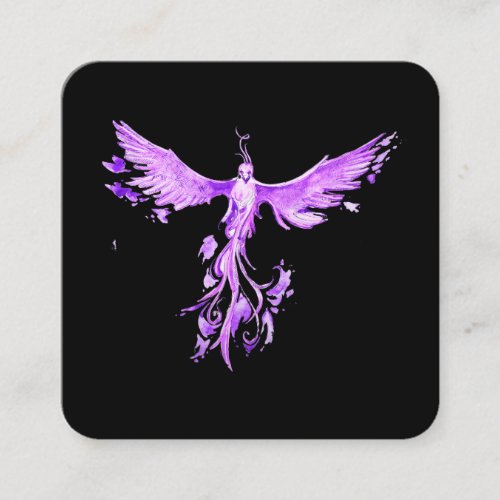   VIOLET PINK Feathers Phoenix Rising on Black Square Business Card