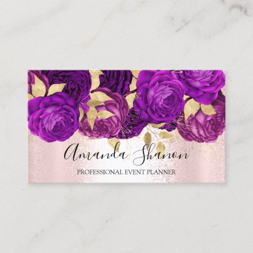 Violet Pink Gold Flower Logo Event Planner QRCode Business Card