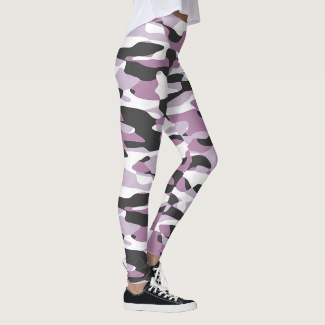 Violet Pink Purple Gray White Camouflage Pattern Leggings (Right)