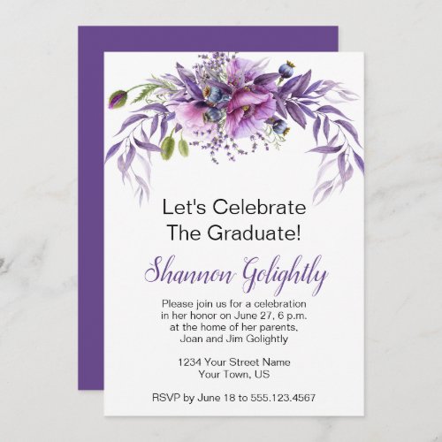 Violet Pink Purple Wildflowers Graduation Party Invitation