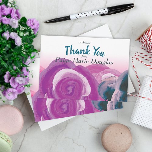 Violet Pink Teal Roses Thank You Cards