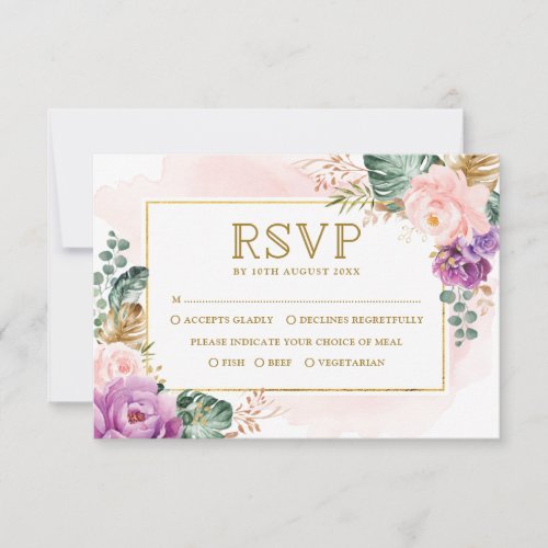 Violet Pink Tropical Floral Botanical Wedding RSVP Card