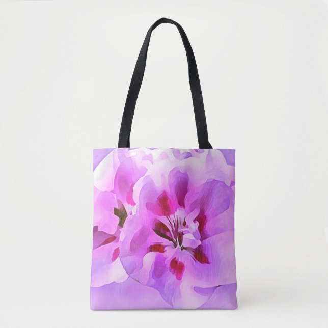 Violet Pink Watercolor Hibiscus Tote Bag (Front)