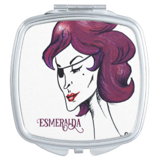 Violet Pirate Lady Purple Hair Woman Drawing Art Compact Mirror