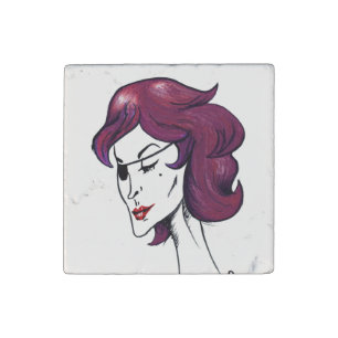 Violet Pirate Lady Purple Hair Woman Drawing Art Stone Magnet